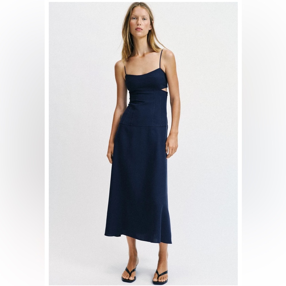 Zara Strappy Cutout Midi Dress (Navy)